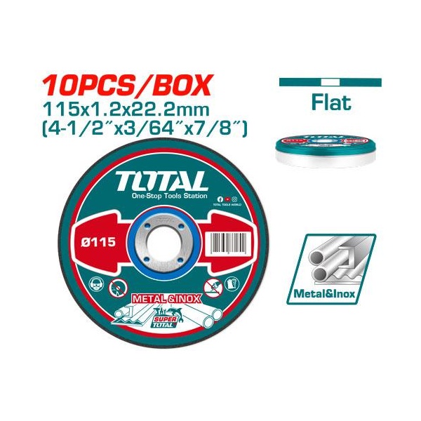 SET DISCOS P/CORTE METAL 4-1/2" 10PCS 115X1.2X22.2mm TOTAL
