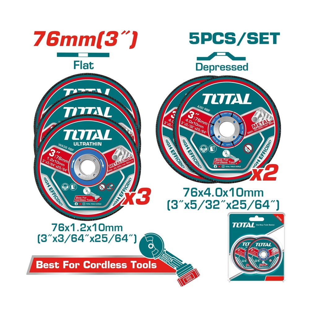 SET DE DISCO ABRASIVOS  Y CORTE 5 PZS    TOTAL