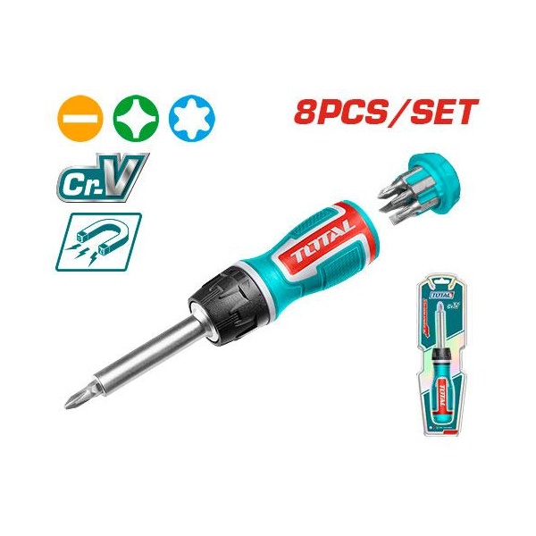 [TACSD30086] SET DESTORNILLADOR CON RACHET 8 PZS TOTAL