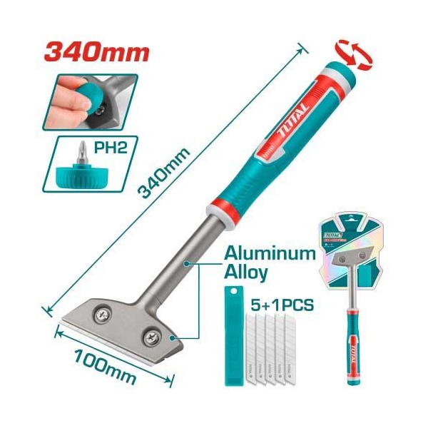 RASPADOR CON PLACA DE CUCHILLA 340MM (6 HOJAS) TOTAL