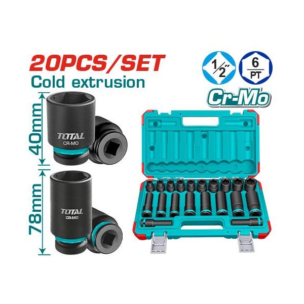 SET DADOS IMPACTO CORTO 1/2" 10-24MM TOTAL