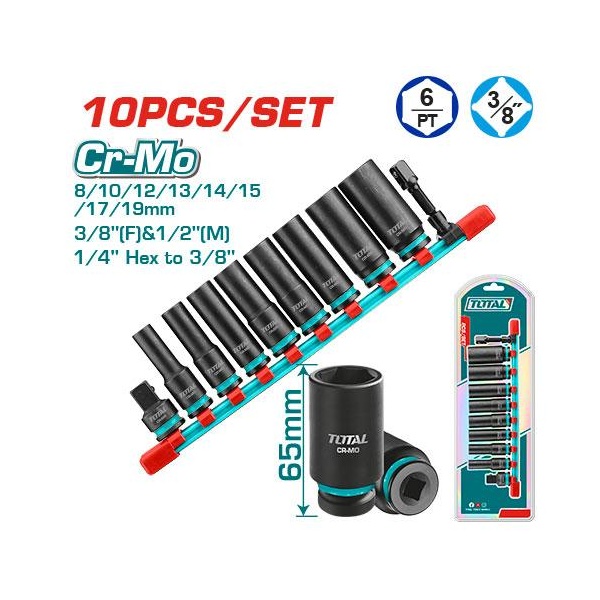 SET DADOS IMPACTO CORTO 3/8" 8-19 MM TOTAL