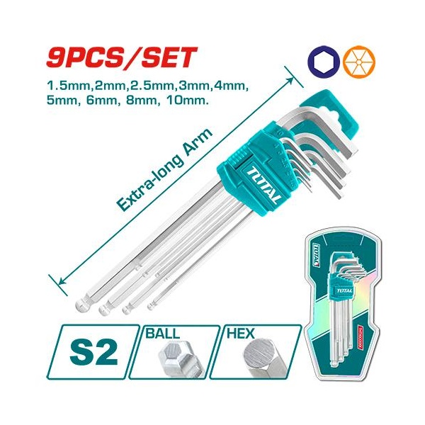 [THT106292] LLAVE L / BOLA LARGA 9 PIEZAS TOTAL