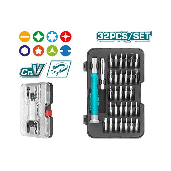 JUEGO DE PUNTAS DE PRECISION CON DESTORNILLADOR X 32PZS