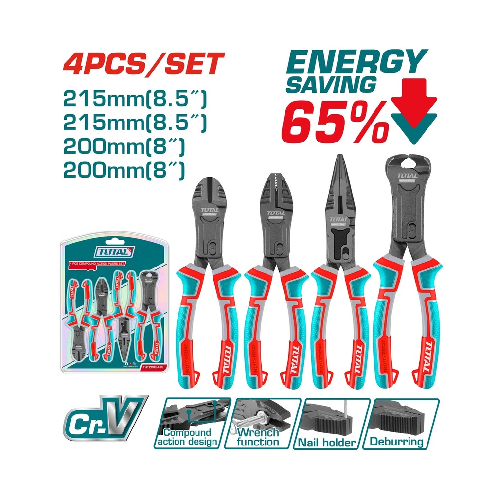 SET 4 PZAS ALICATES DE ACCION COMPUESTA TOTAL