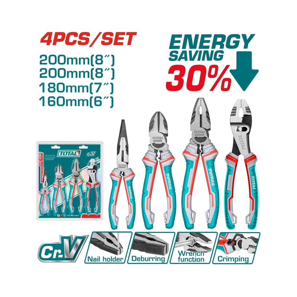 SET ALICATES 4 PCS 8" TOTAL