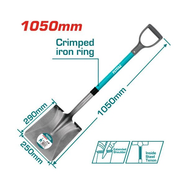 PALA DE ACERO CUADRADA CON MANGO DE FIBRA DE VIDRIO  TOTAL