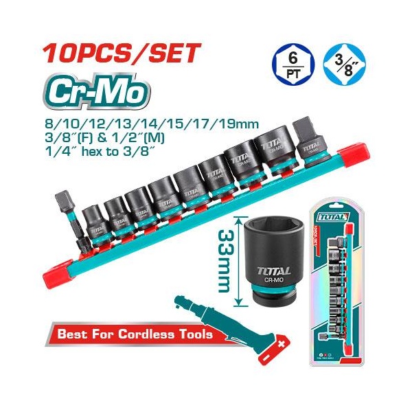 DADOS SOCKET DE IMPACTO 3/8" 10-27 MM (10 PZAS) TOTAL