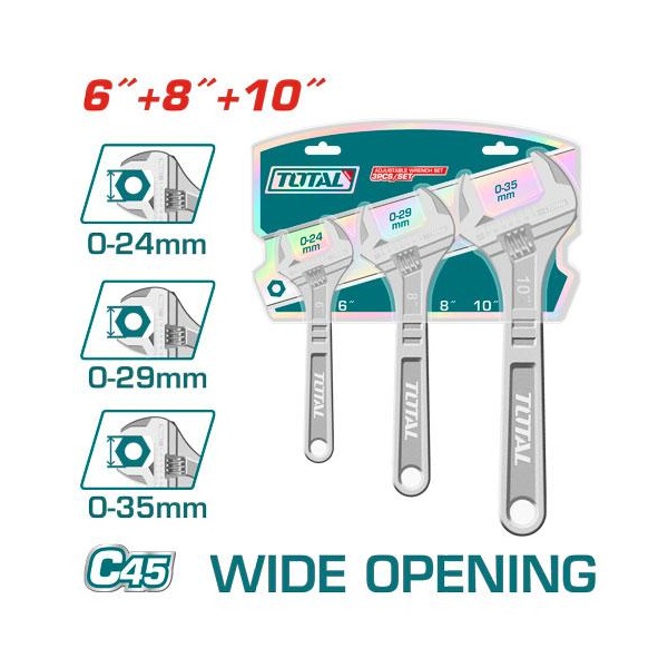 SET DE LLAVE AJUSTABLE 3 PCS  TOTAL