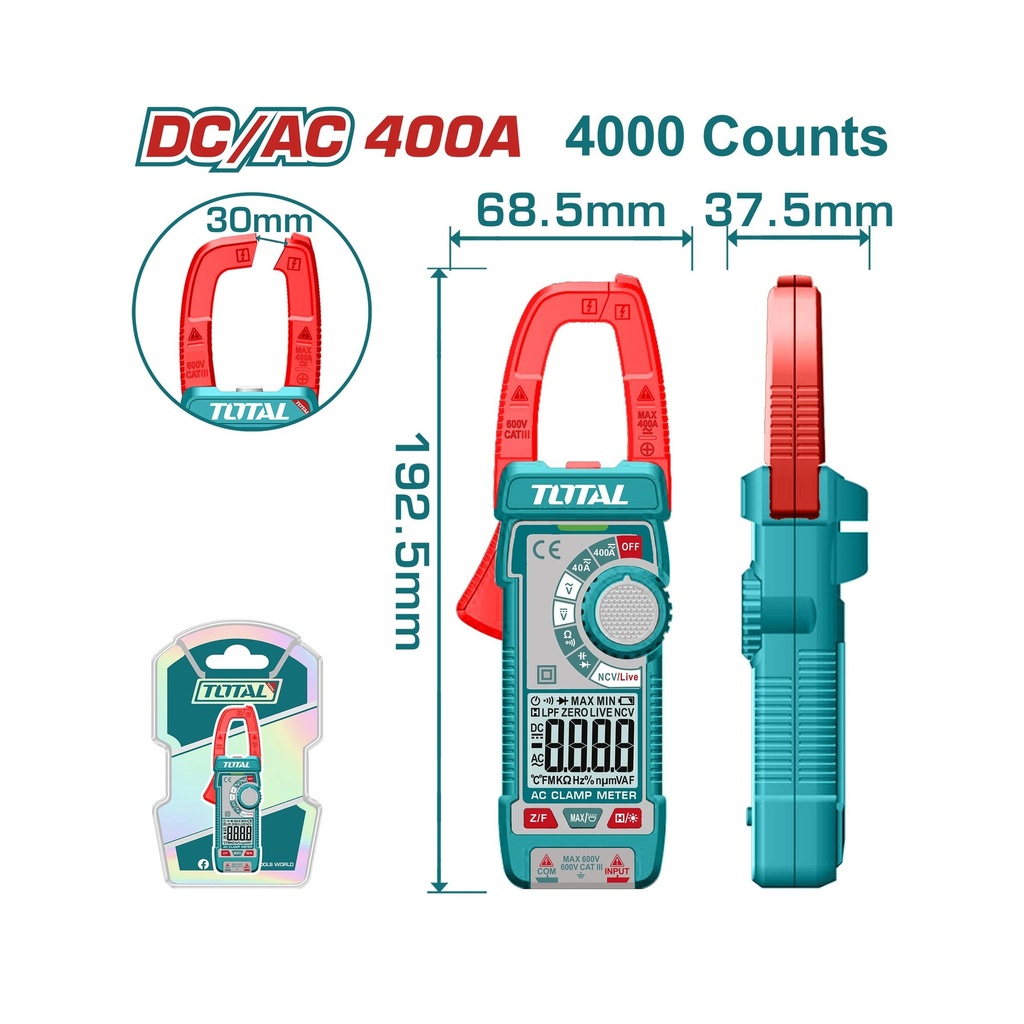 MEDIDOR DE (ABRAZADERA) CORRIENTE DIGITAL  TOTAL