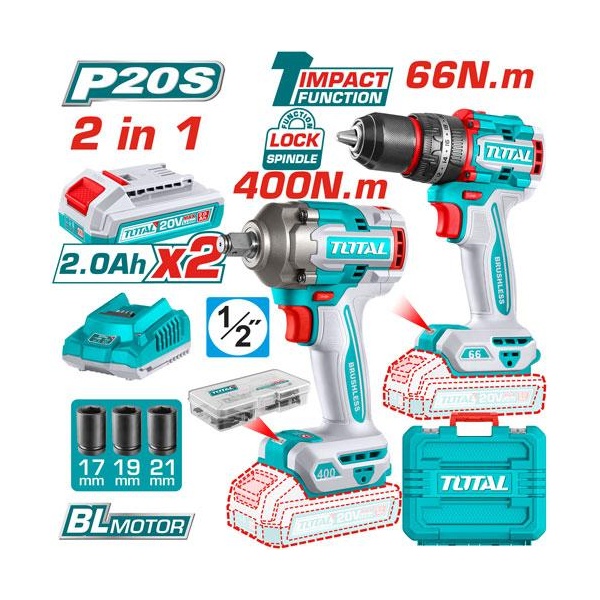 TALADRO INALAMBRICO 66NM Y LLAVE DE IMPACTO 400 NM 20V