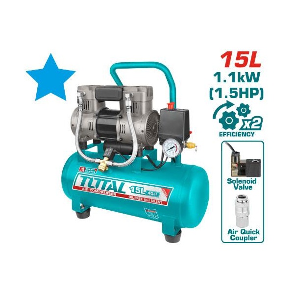 COMPRESOR DE AIRE 15 LTS (SIN ACEITE) 1.5 HP TOTAL