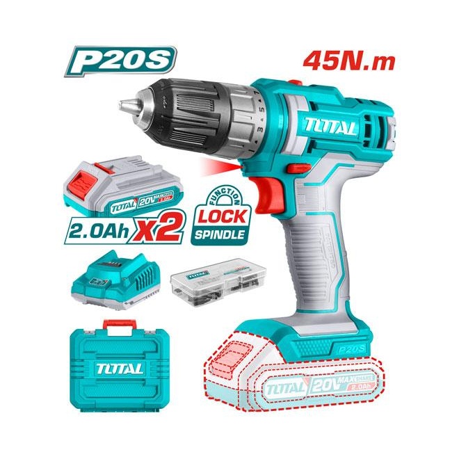 TALADRO INALAMBRICO 2.0 AMP (2 BATERIA) TOTAL