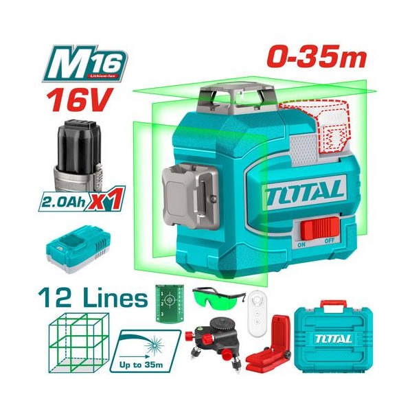 [UTLL301201] NIVEL LASER 3D 12 LINEAS 16V LUZ VERDE 0-35M INDUSTRIAL TOTAL