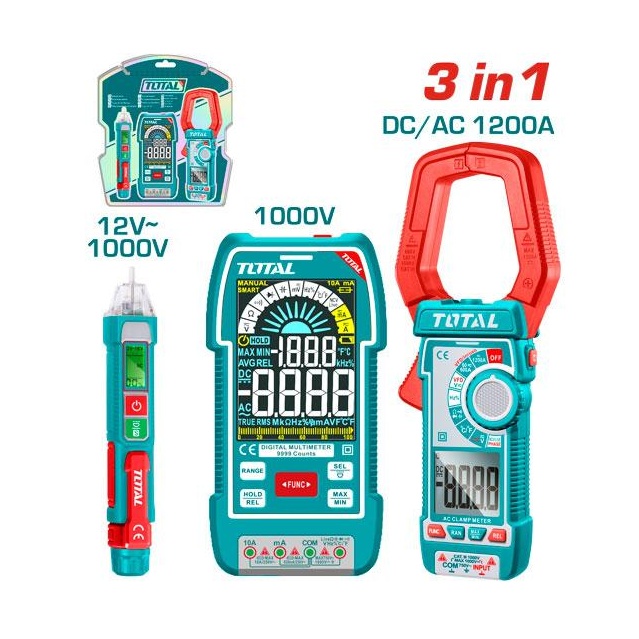 [TOS24069] MEDIDOR DE PINZA, MULTÍMETRO Y DETECTOR DE VOLTAJE. SET DE 3 PIEZAS