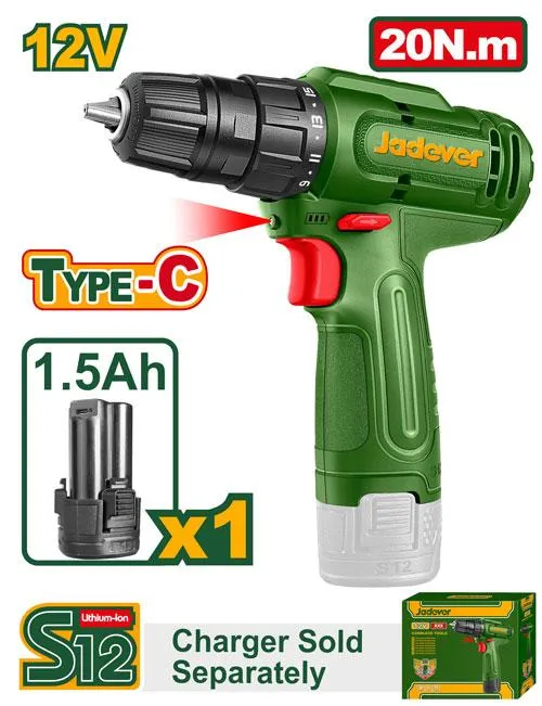 [JDCDS518] TALADRO RECARGABLE 12V TYPE C 20N												 JADEVER