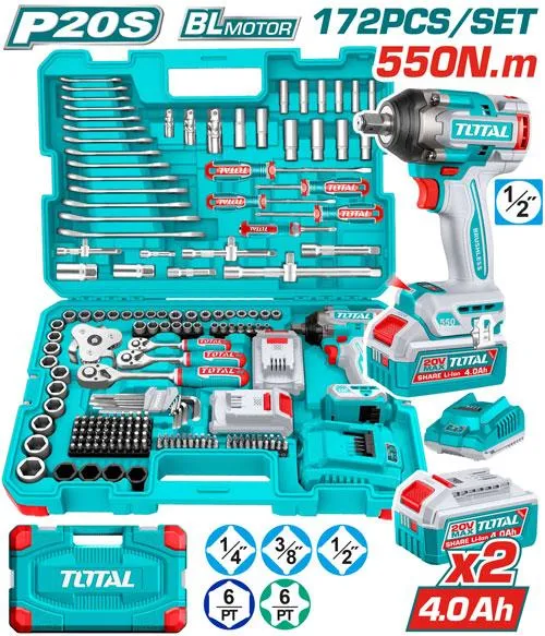 [UTHKTHP41728] LLAVE DE IMPACTO DADO CUADRADO 1/2" 550NM. SET 172 PIEZAS. BATERÍA 4.0AH Y CARGADOR TOTAL
