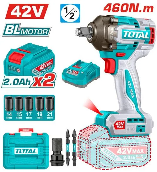 LLAVE IMPACTO DADO CUADRADO 1/2" 42V. 2 BATERÍAS Y 1 CARGADOR   TOTAL