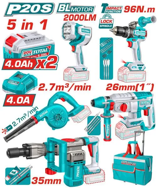 [UTOSLI251083] TOTAL COMBO INALÁMBRICO 5PCS 20V  TOTAL
