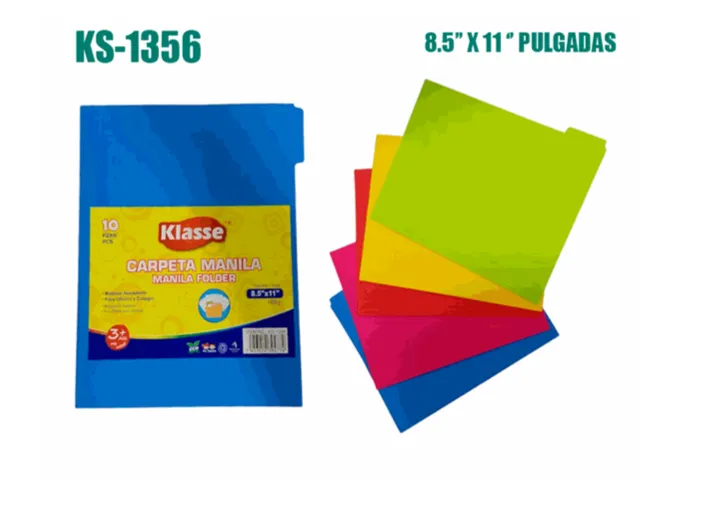 CARPETA MANILA COLORES TAMAÑO CARTA (10 UNDS) KLASSE