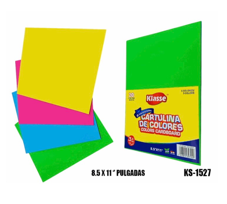 CARTULINA DE COLORES X 20 PCS 8.5X11 X 5 COLORES  KLASSE