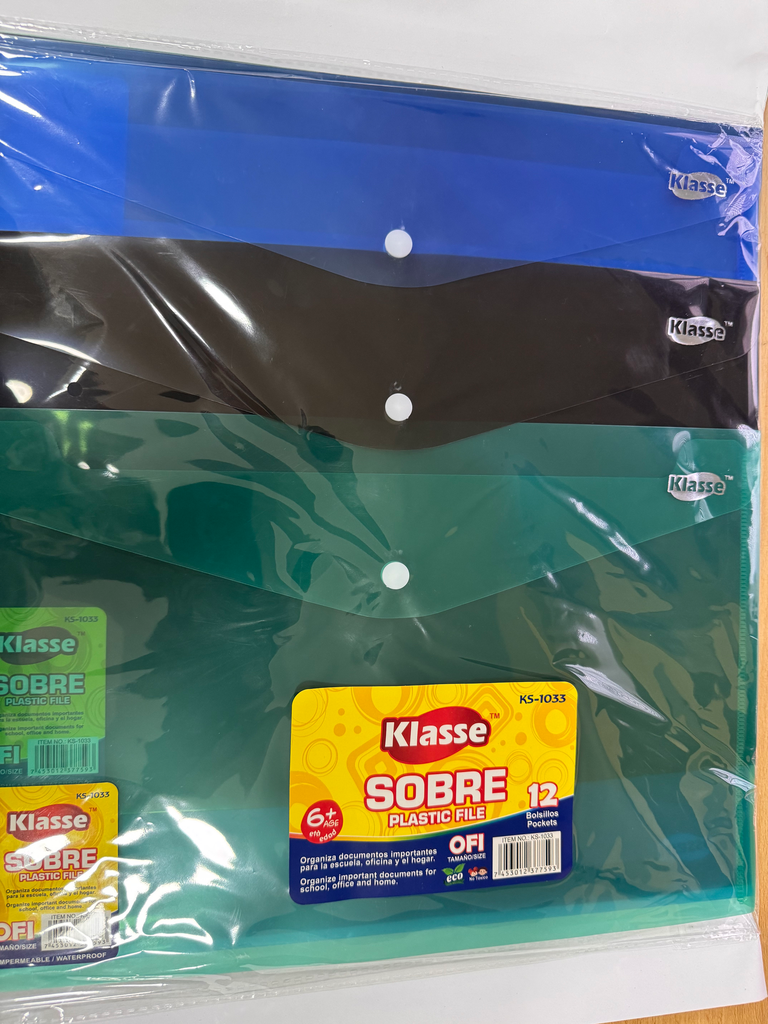 CARPETA PLASTICA DE COLORES (MINIMO 12) KLASSE (OFICIO)