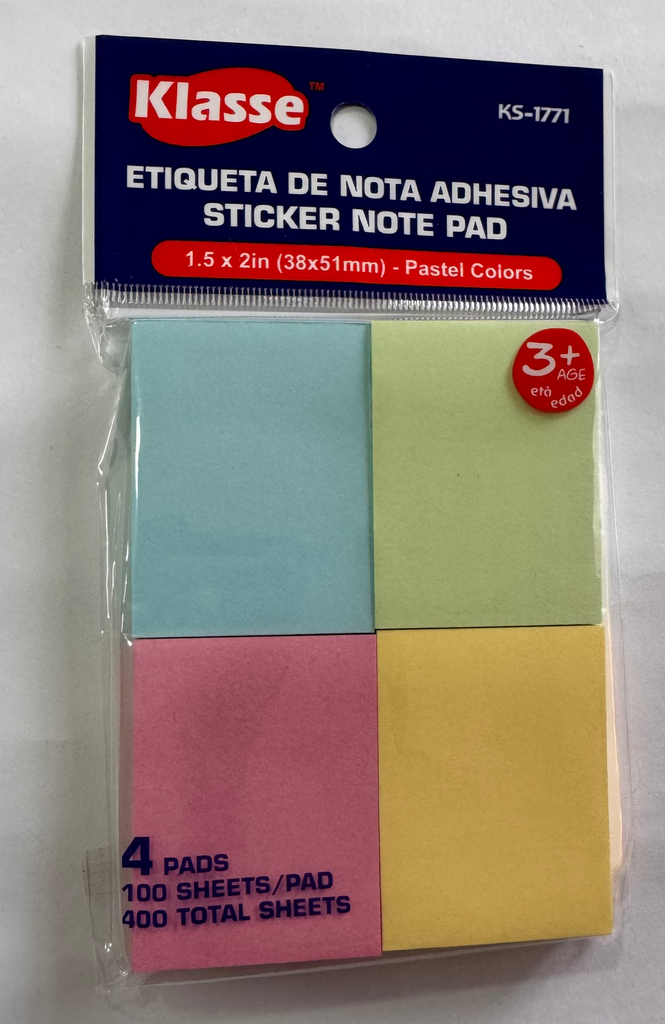 ETIQUETA DE NOTA ADHESIVA X 4 PAD (400 PCS)  KLASSE